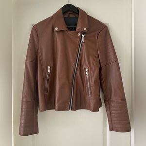 7 For All Mankind Faux Leather Women Moto Jacket Brown Size L